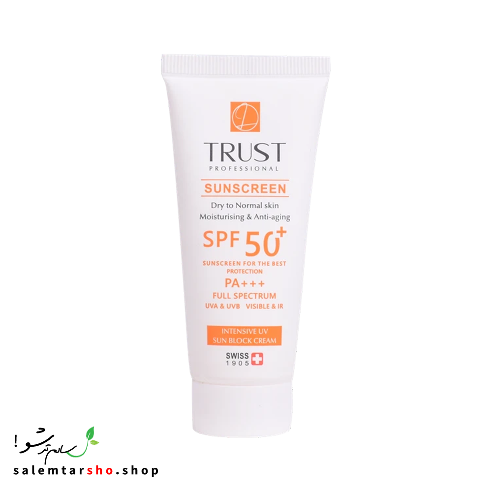 کرم ضد آفتاب و ضد پیری تراست با SPF50+ برای محافظت، آبرسانی و ضد پیری پوست خشک و نرمال